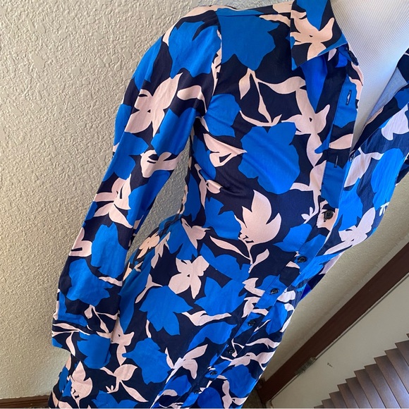 Boden Isadora Shirt Dress Floral Blue Pink Cotton Dress Button Down Collared: 4 - Picture 3 of 11